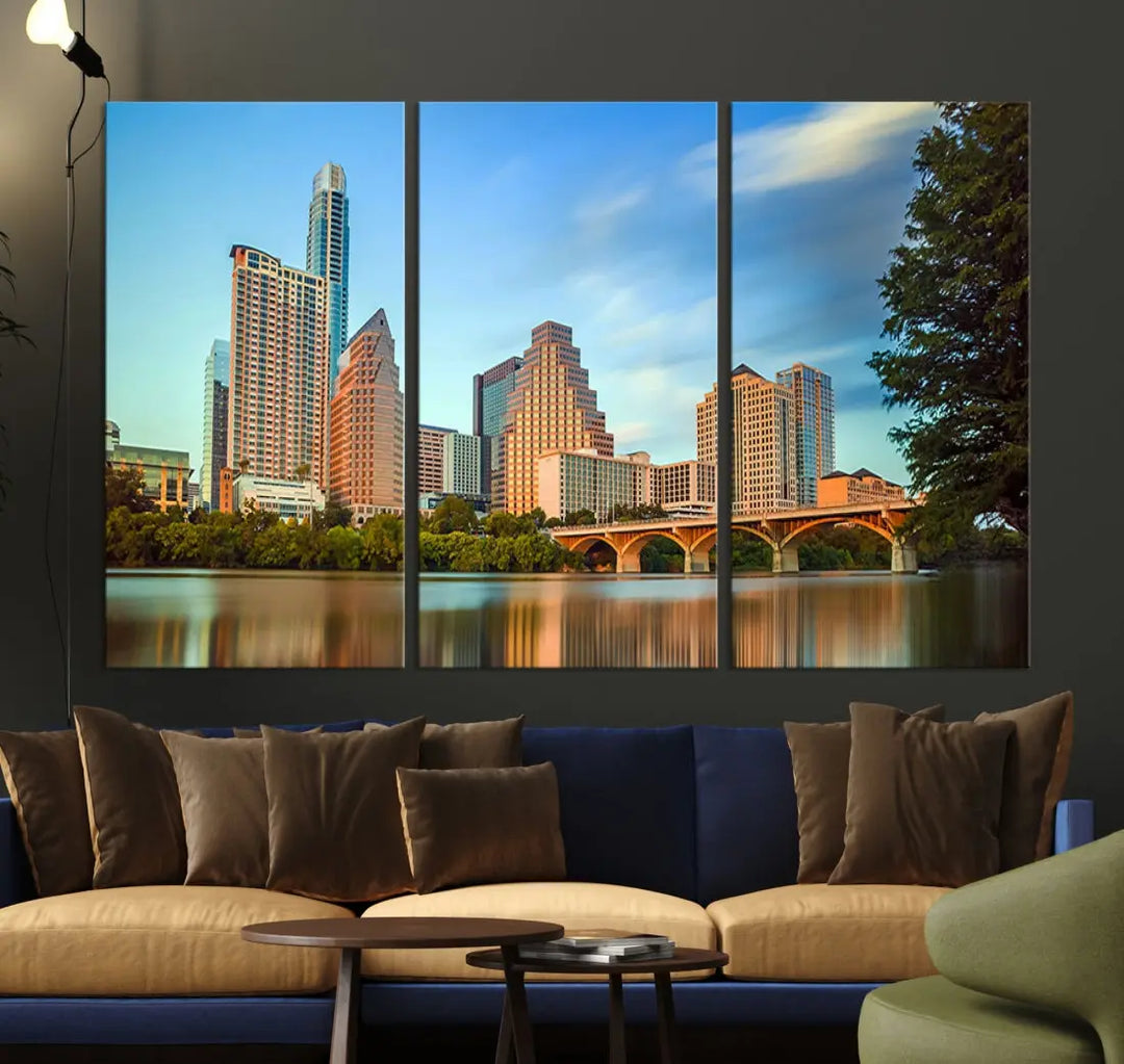 Austin City Skyscrapers with Morning Blue Skyline Cityscape Wall Art Canvas Print