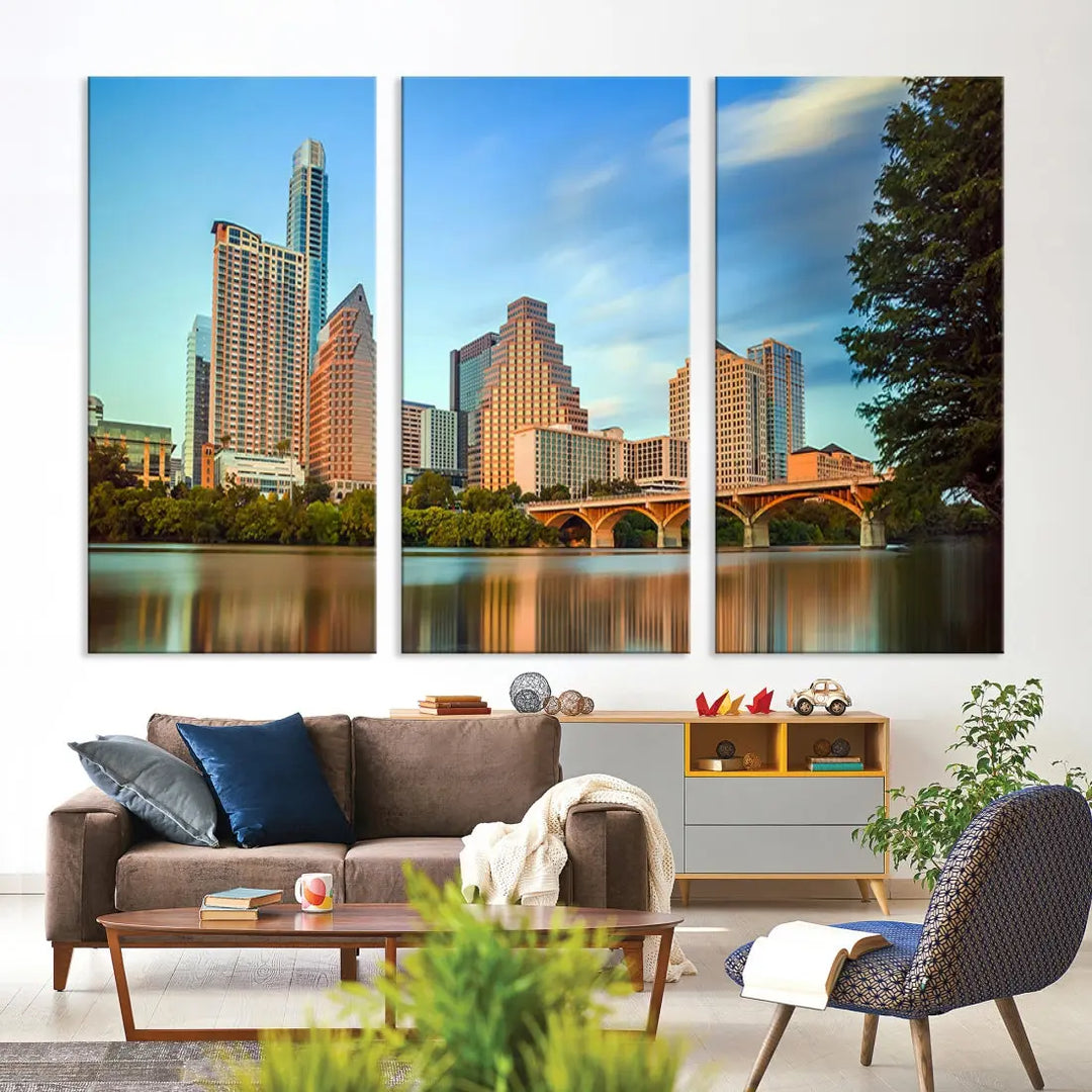 Austin City Skyscrapers with Morning Blue Skyline Cityscape Wall Art Canvas Print