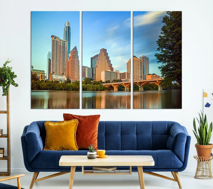 Austin City Skyscrapers with Morning Blue Skyline Cityscape Wall Art Canvas Print