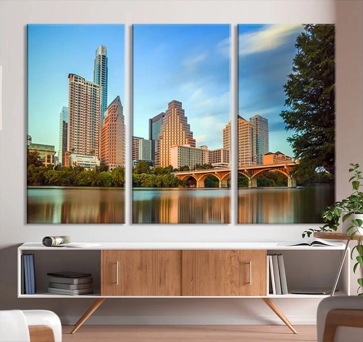 Austin City Skyscrapers with Morning Blue Skyline Cityscape Wall Art Canvas Print