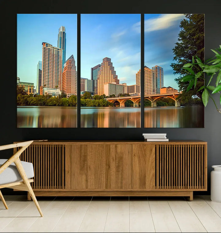 Austin City Skyscrapers with Morning Blue Skyline Cityscape Wall Art Canvas Print