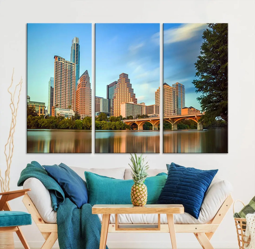 Austin City Skyscrapers with Morning Blue Skyline Cityscape Wall Art Canvas Print