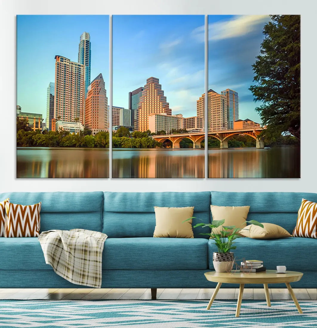 Austin City Skyscrapers with Morning Blue Skyline Cityscape Wall Art Canvas Print