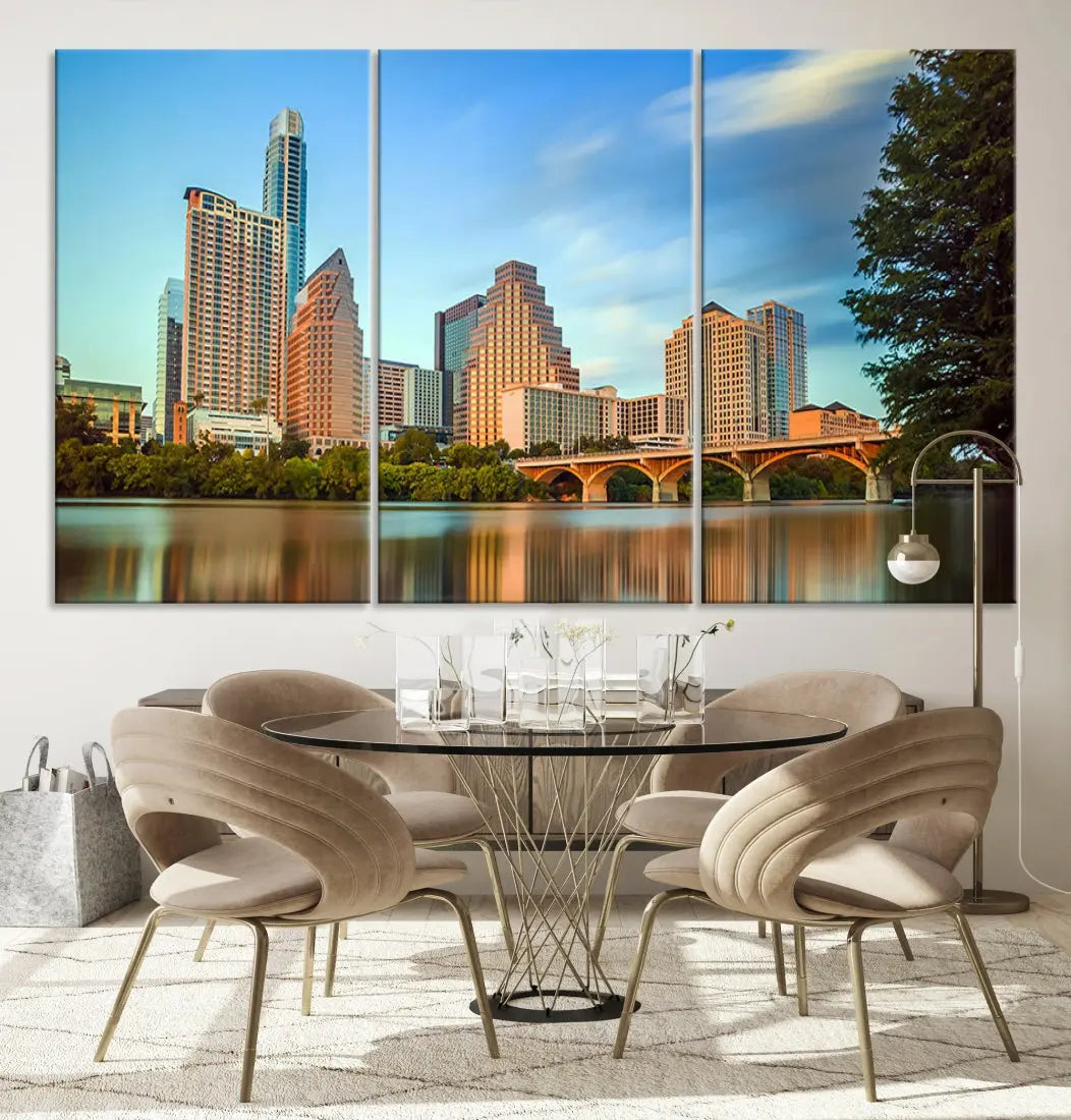 Austin City Skyscrapers with Morning Blue Skyline Cityscape Wall Art Canvas Print