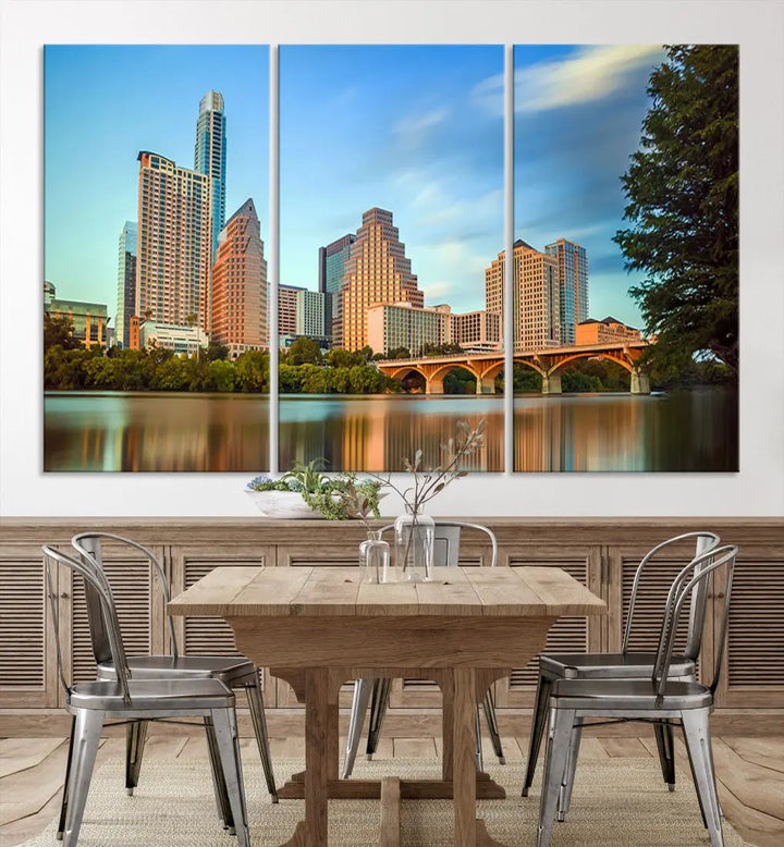 Austin City Skyscrapers with Morning Blue Skyline Cityscape Wall Art Canvas Print