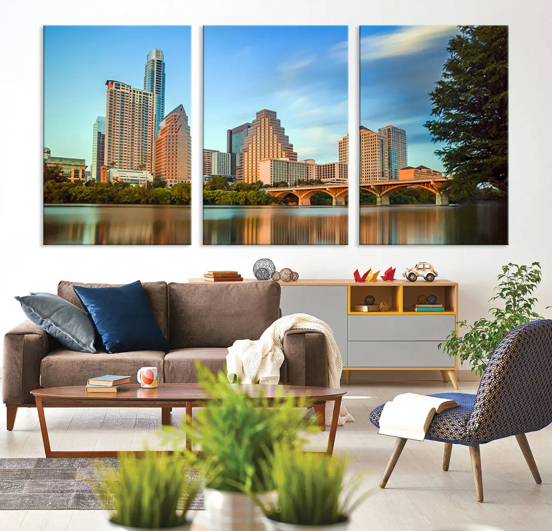 Austin City Skyscrapers with Morning Blue Skyline Cityscape Wall Art Canvas Print