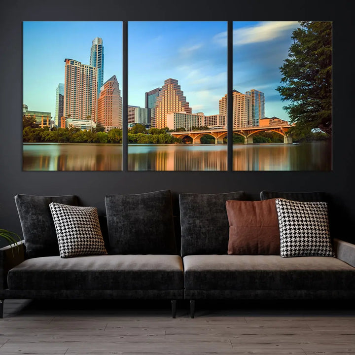 Austin City Skyscrapers with Morning Blue Skyline Cityscape Wall Art Canvas Print