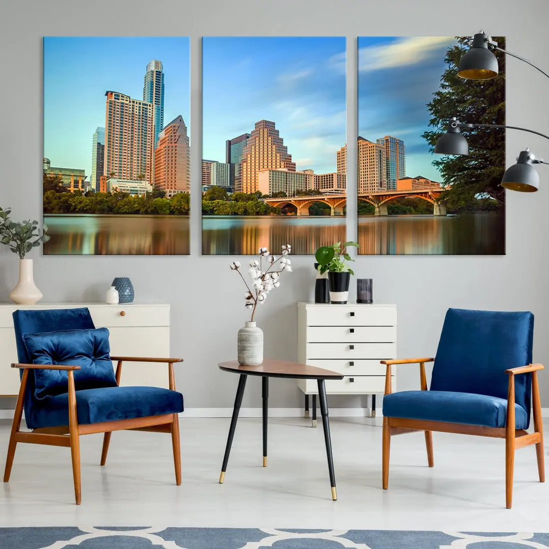 Austin City Skyscrapers with Morning Blue Skyline Cityscape Wall Art Canvas Print