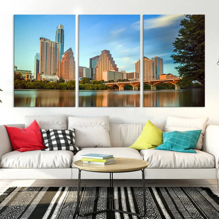 Austin City Skyscrapers with Morning Blue Skyline Cityscape Wall Art Canvas Print