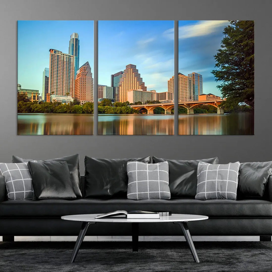 Austin City Skyscrapers with Morning Blue Skyline Cityscape Wall Art Canvas Print