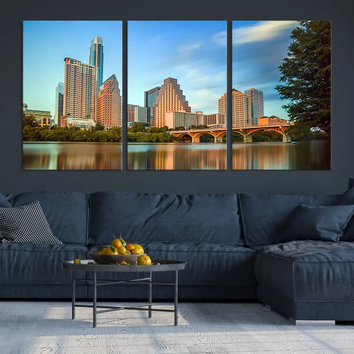 Austin City Skyscrapers with Morning Blue Skyline Cityscape Wall Art Canvas Print