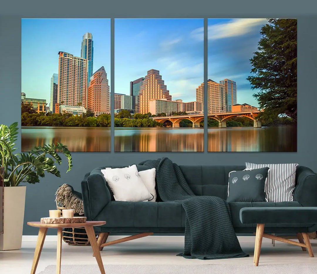 Austin City Skyscrapers with Morning Blue Skyline Cityscape Wall Art Canvas Print