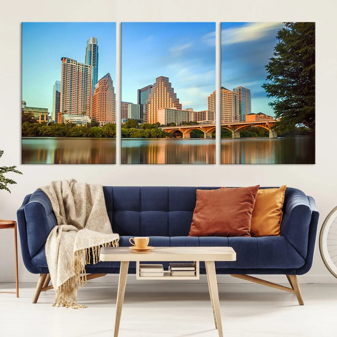 Austin City Skyscrapers with Morning Blue Skyline Cityscape Wall Art Canvas Print