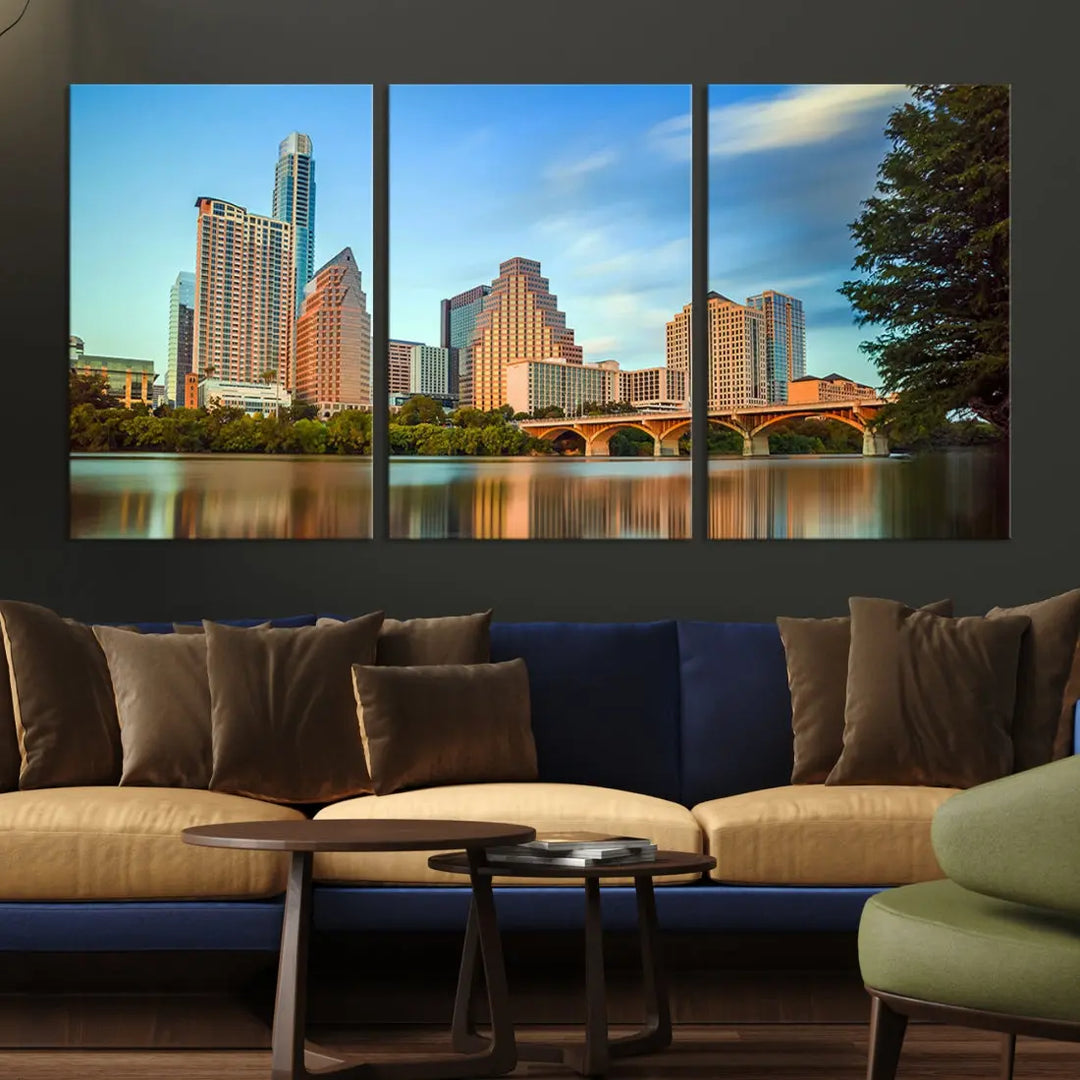 Austin City Skyscrapers with Morning Blue Skyline Cityscape Wall Art Canvas Print