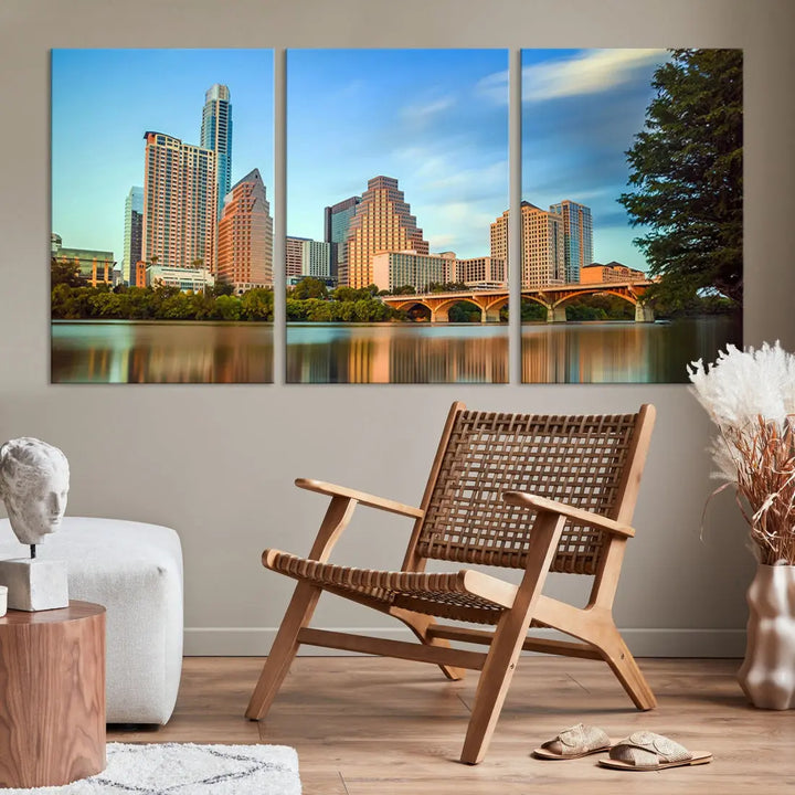 Austin City Skyscrapers with Morning Blue Skyline Cityscape Wall Art Canvas Print