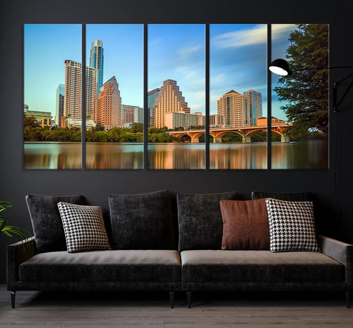 Austin City Skyscrapers with Morning Blue Skyline Cityscape Wall Art Canvas Print