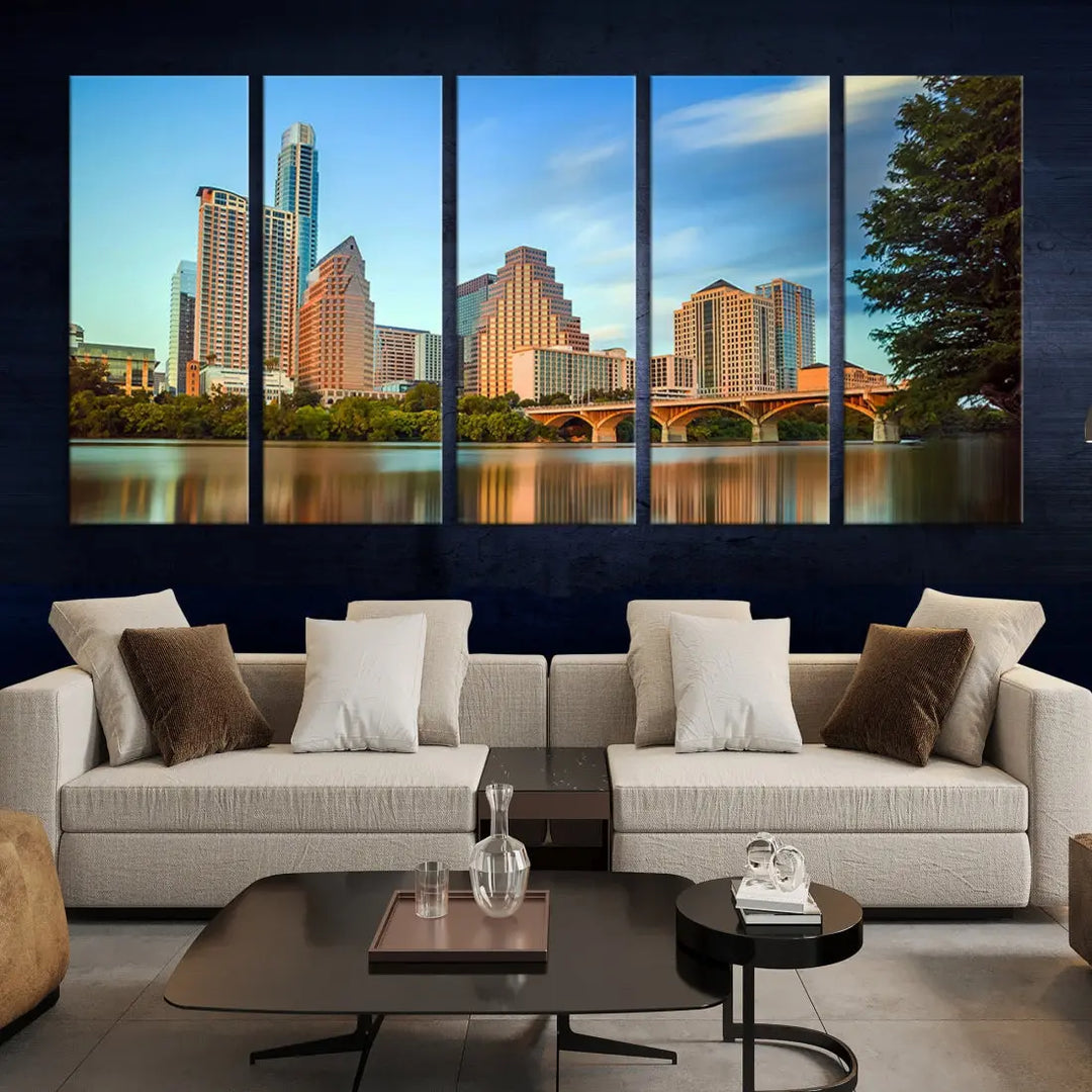 Austin City Skyscrapers with Morning Blue Skyline Cityscape Wall Art Canvas Print