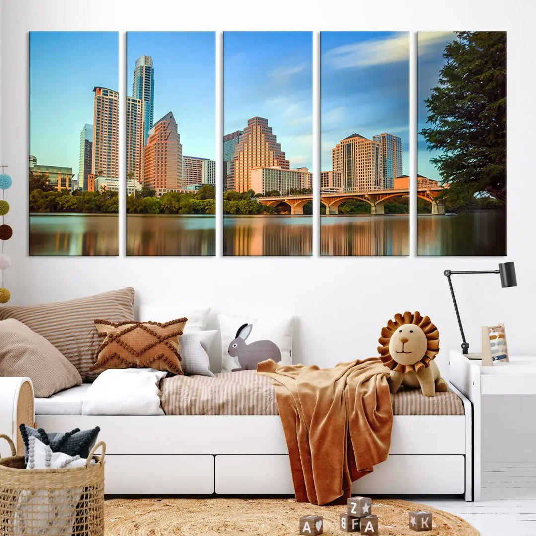 Austin City Skyscrapers with Morning Blue Skyline Cityscape Wall Art Canvas Print