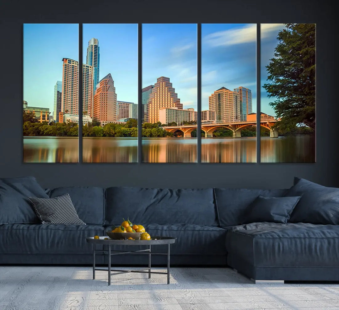 Austin City Skyscrapers with Morning Blue Skyline Cityscape Wall Art Canvas Print