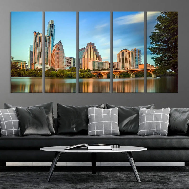 Austin City Skyscrapers with Morning Blue Skyline Cityscape Wall Art Canvas Print