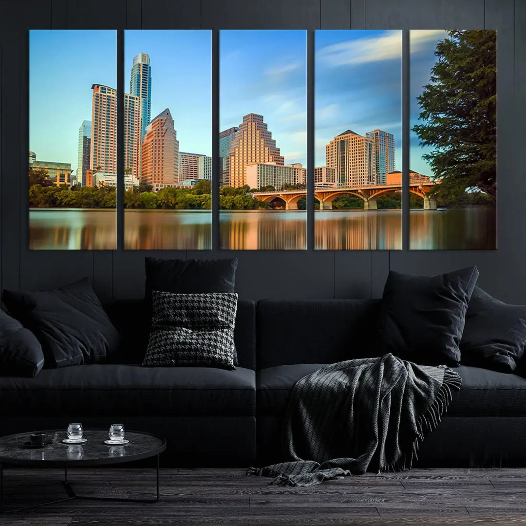 Austin City Skyscrapers with Morning Blue Skyline Cityscape Wall Art Canvas Print