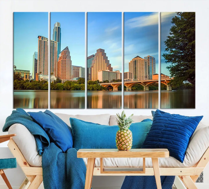 Austin City Skyscrapers with Morning Blue Skyline Cityscape Wall Art Canvas Print