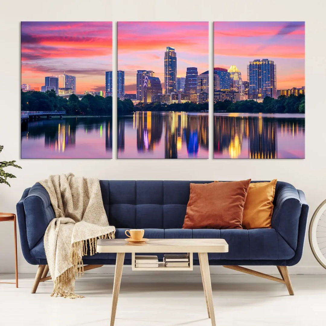 Austin City Sunset Wall Art Large Atlanta Cityscape Skyline Canvas Print