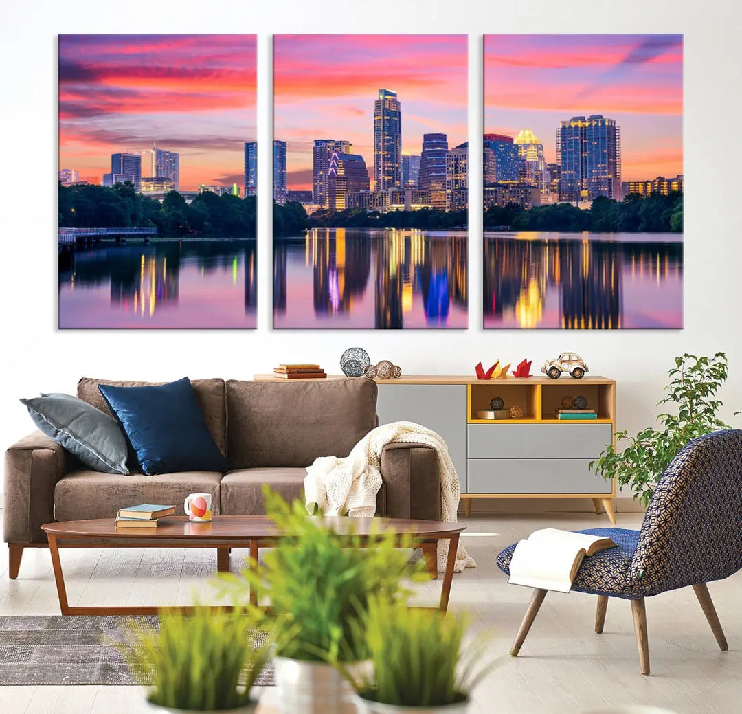 Austin City Sunset Wall Art Large Atlanta Cityscape Skyline Canvas Print