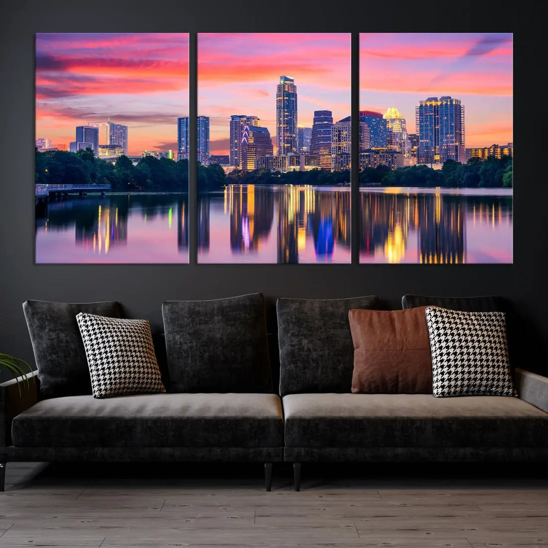 Austin City Sunset Wall Art Large Atlanta Cityscape Skyline Canvas Print