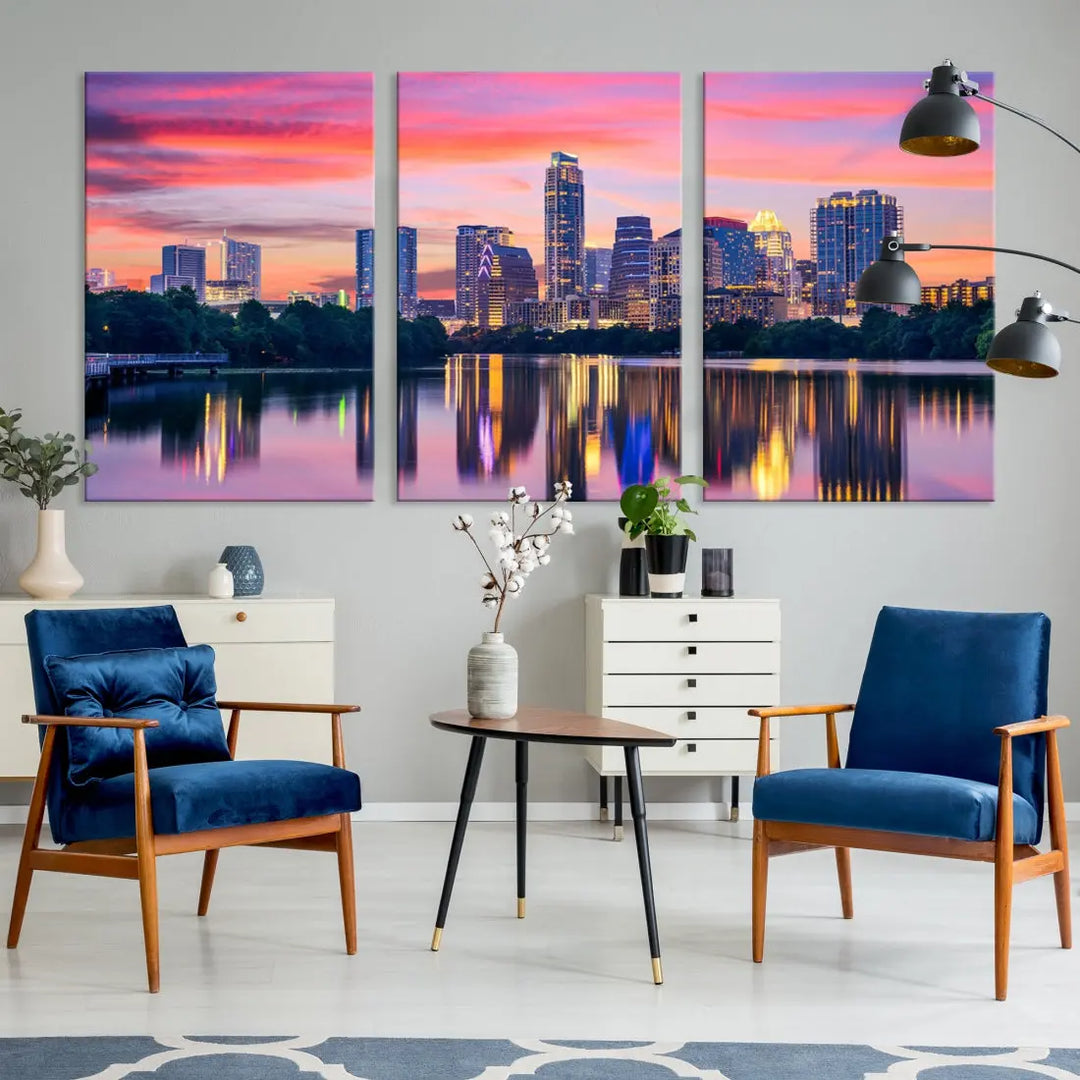 Austin City Sunset Wall Art Large Atlanta Cityscape Skyline Canvas Print