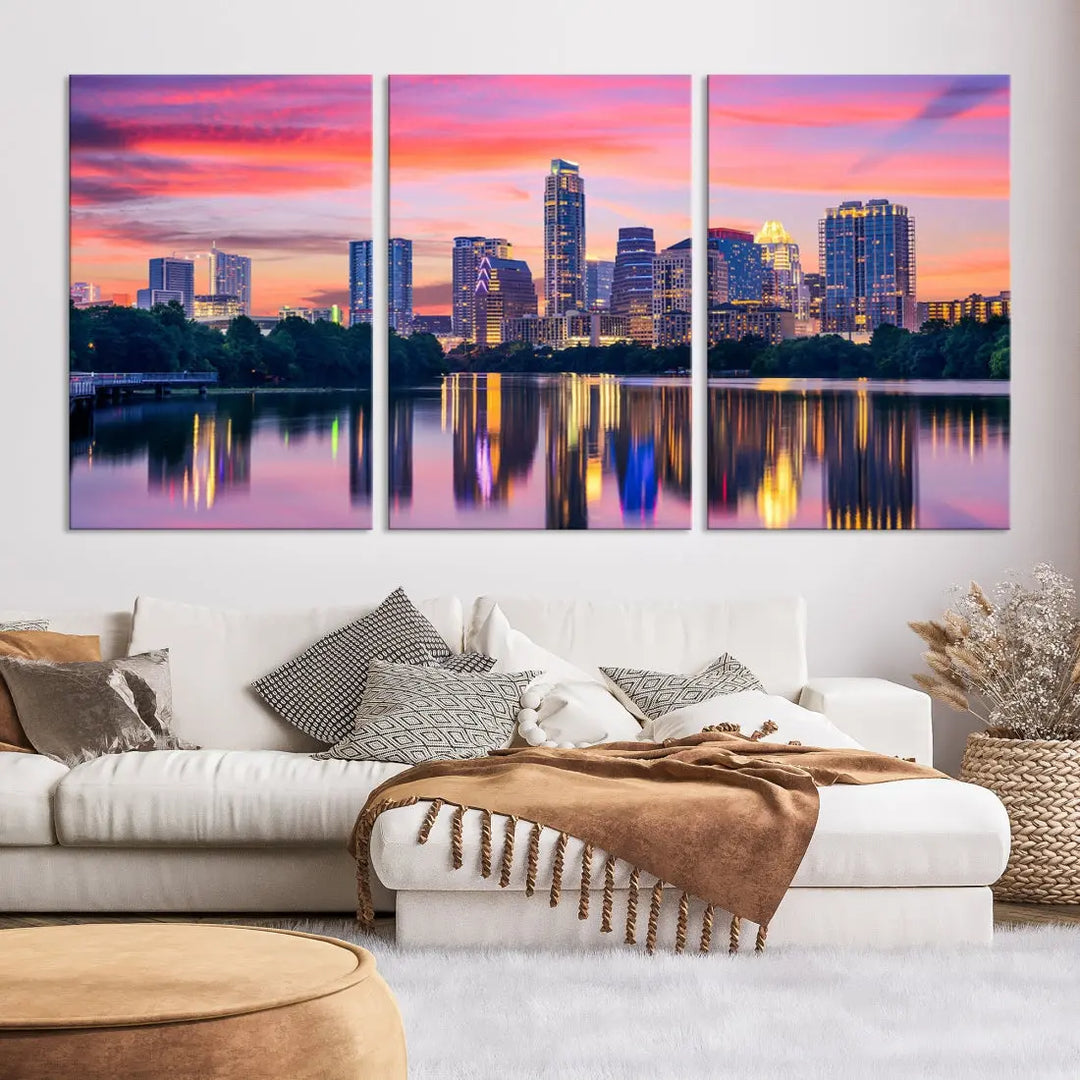 Austin City Sunset Wall Art Large Atlanta Cityscape Skyline Canvas Print