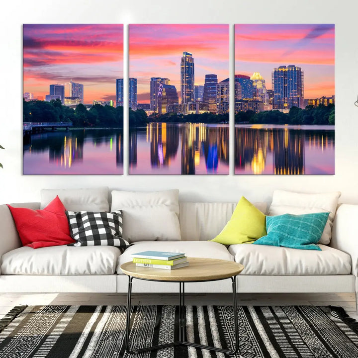 Austin City Sunset Wall Art Large Atlanta Cityscape Skyline Canvas Print