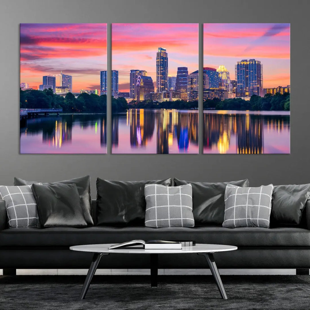 Austin City Sunset Wall Art Large Atlanta Cityscape Skyline Canvas Print