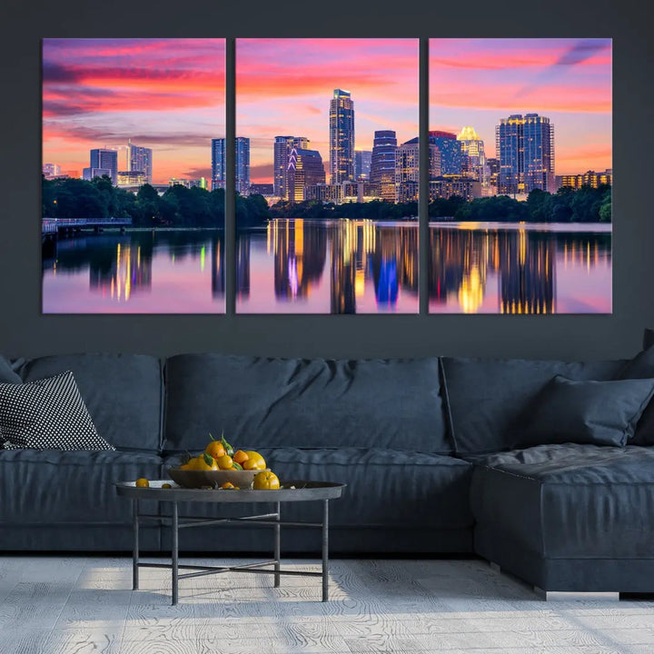 Austin City Sunset Wall Art Large Atlanta Cityscape Skyline Canvas Print