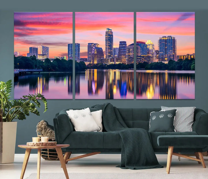 Austin City Sunset Wall Art Large Atlanta Cityscape Skyline Canvas Print