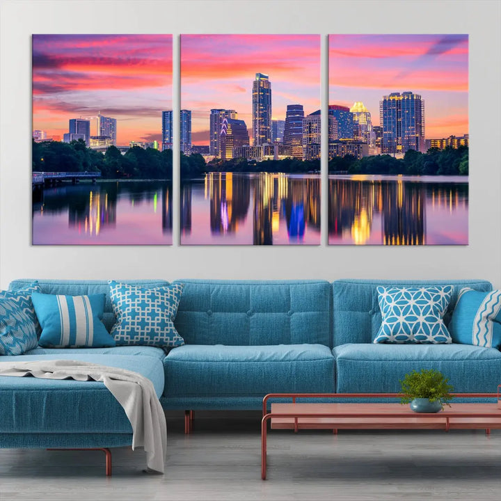 Austin City Sunset Wall Art Large Atlanta Cityscape Skyline Canvas Print