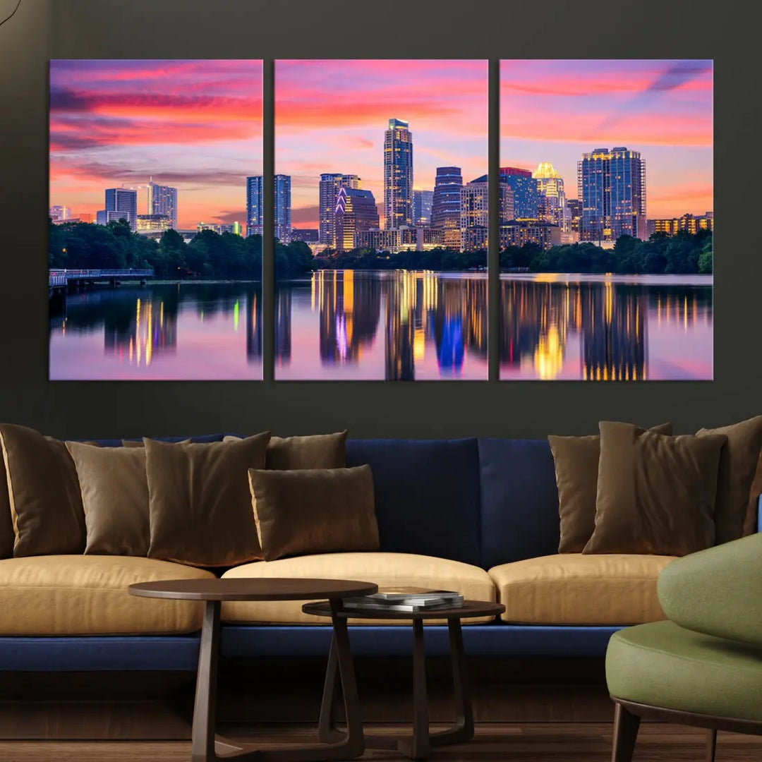 Austin City Sunset Wall Art Large Atlanta Cityscape Skyline Canvas Print