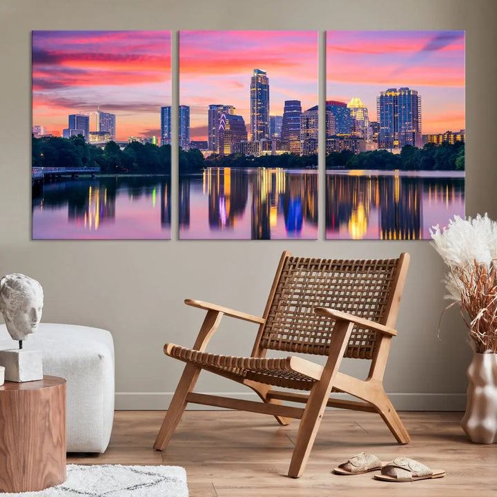 Austin City Sunset Wall Art Large Atlanta Cityscape Skyline Canvas Print