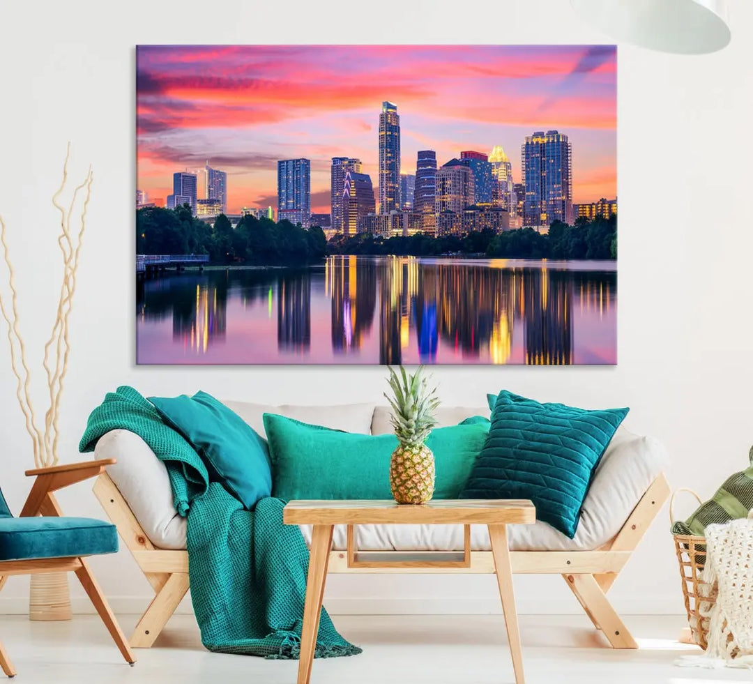 Austin City Sunset Wall Art Large Atlanta Cityscape Skyline Canvas Print