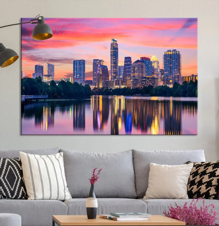 Austin City Sunset Wall Art Large Atlanta Cityscape Skyline Canvas Print