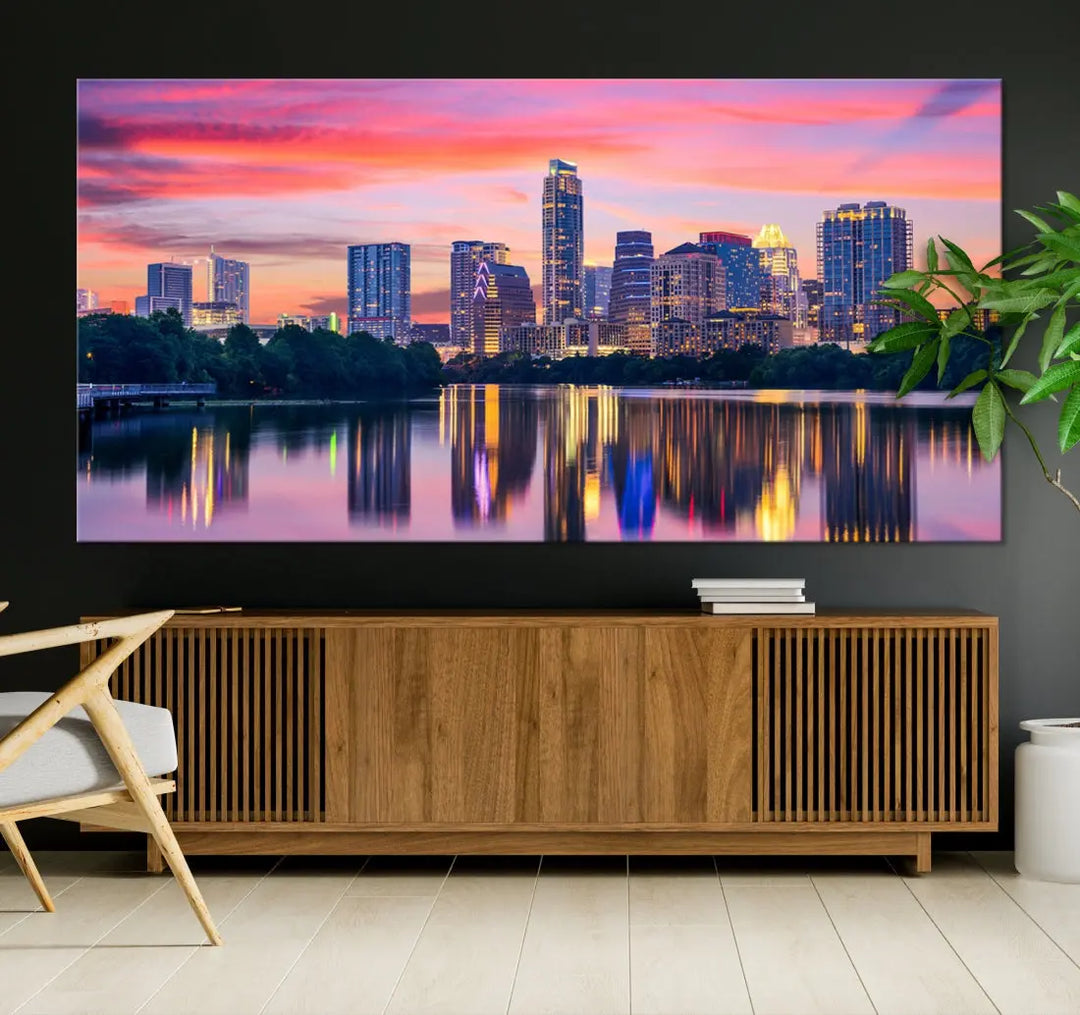 Austin City Sunset Wall Art Large Atlanta Cityscape Skyline Canvas Print