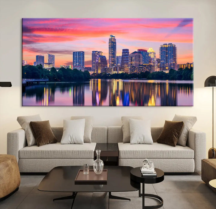 Austin City Sunset Wall Art Large Atlanta Cityscape Skyline Canvas Print