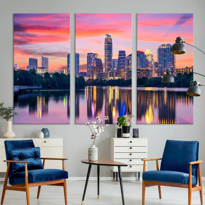 Austin City Sunset Wall Art Large Atlanta Cityscape Skyline Canvas Print