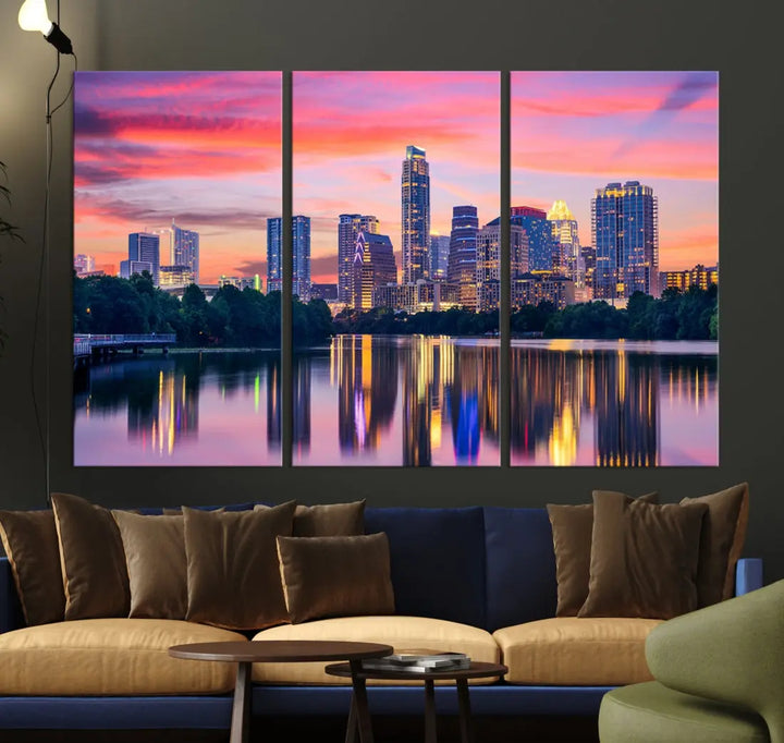 Austin City Sunset Wall Art Large Atlanta Cityscape Skyline Canvas Print