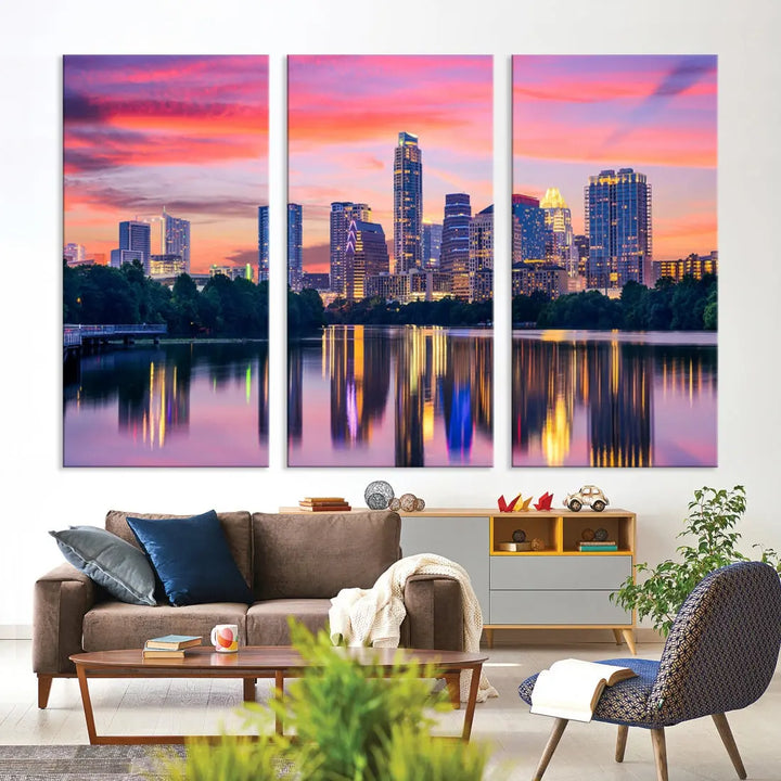 Austin City Sunset Wall Art Large Atlanta Cityscape Skyline Canvas Print