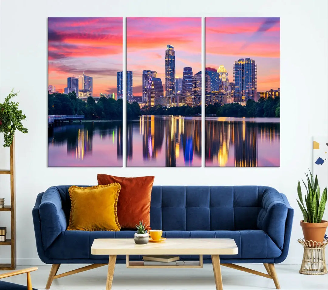 Austin City Sunset Wall Art Large Atlanta Cityscape Skyline Canvas Print