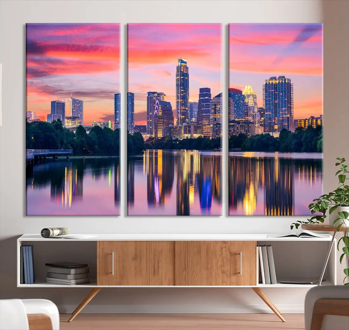 Austin City Sunset Wall Art Large Atlanta Cityscape Skyline Canvas Print