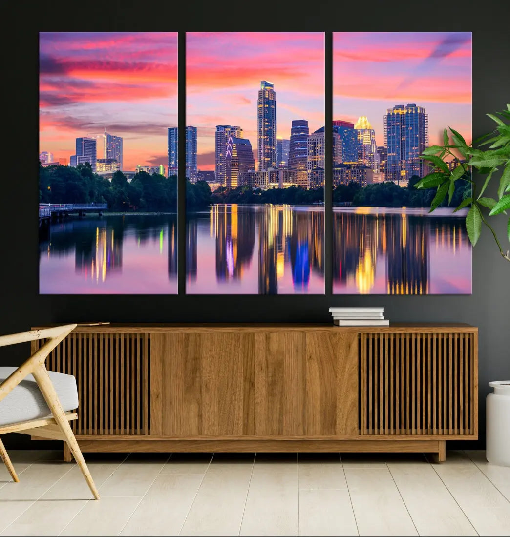 Austin City Sunset Wall Art Large Atlanta Cityscape Skyline Canvas Print