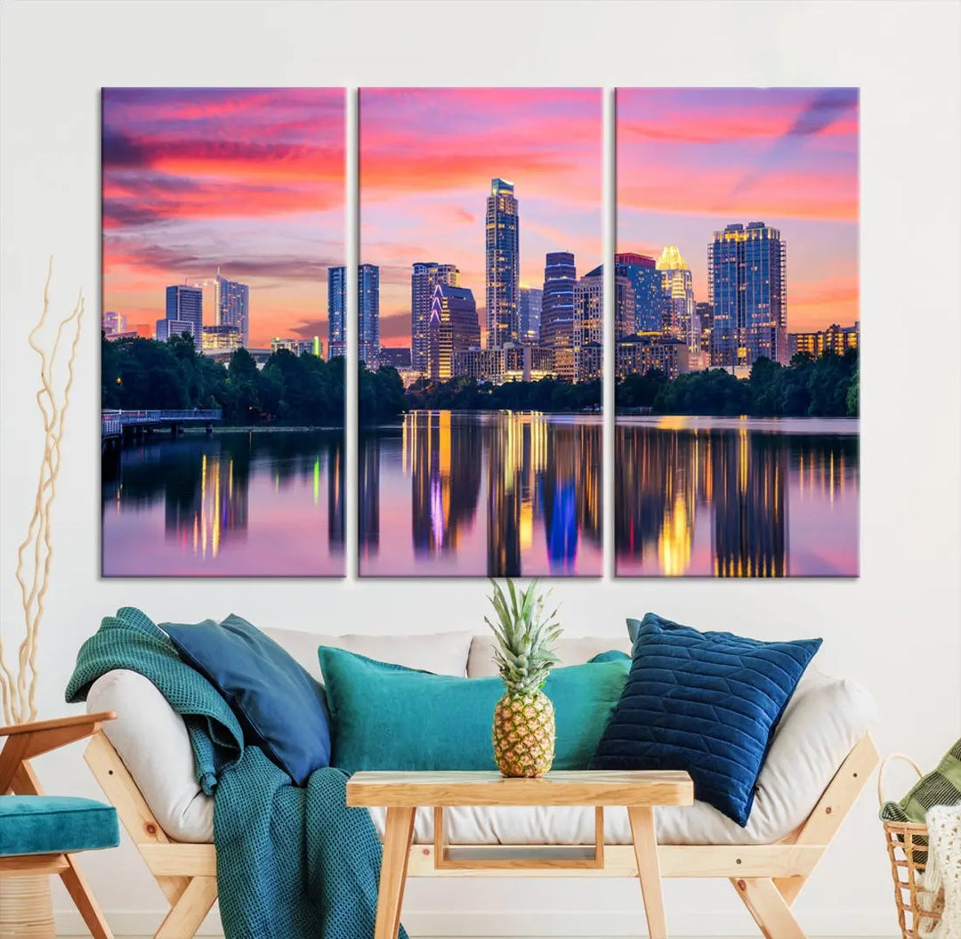 Austin City Sunset Wall Art Large Atlanta Cityscape Skyline Canvas Print