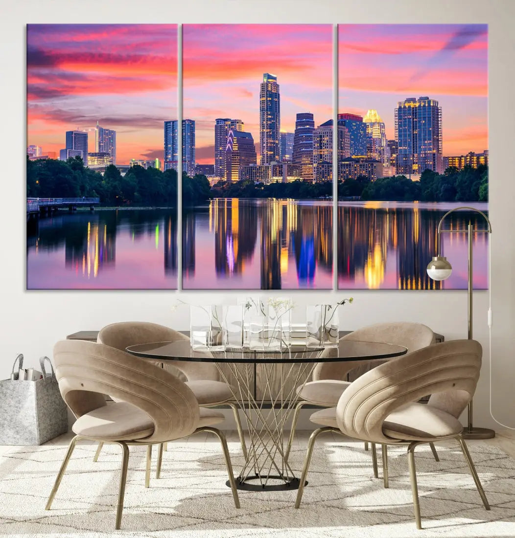 Austin City Sunset Wall Art Large Atlanta Cityscape Skyline Canvas Print